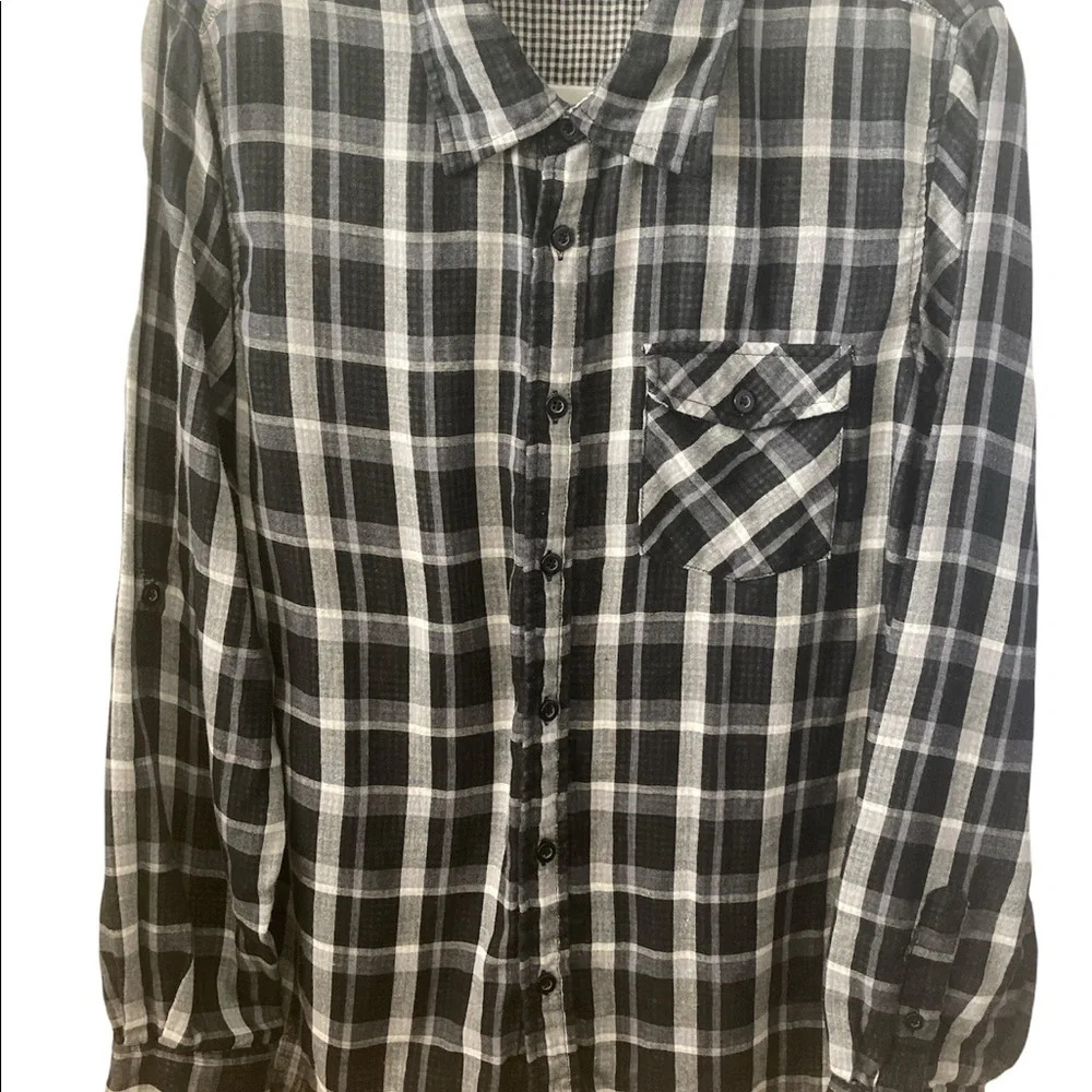 Plaid Black And Gray Long Sleeves Shirt Large - Picture 4 of 4